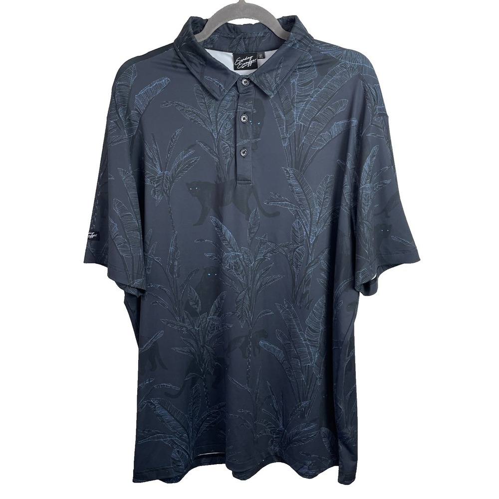 Sunday Swagger Stealth Polo Shirt Mens XL Gray‎ Jaguar Jungle Cat UPF 40 Golf